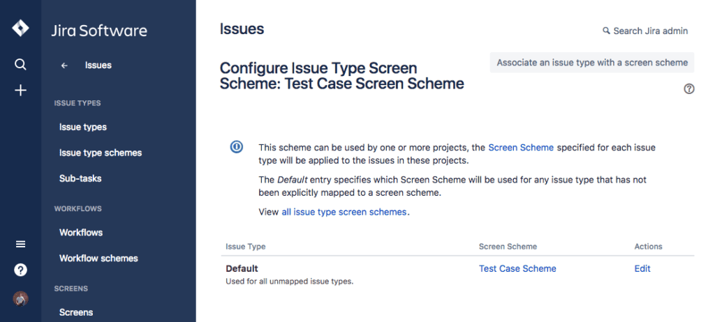 Configure issue type screen scheme test case jira