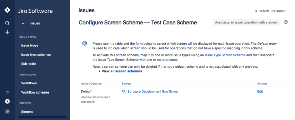 Configure screen scheme jira