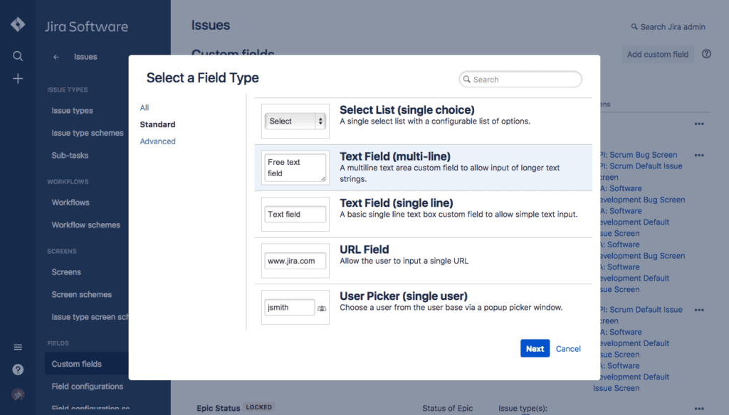 Custom fields jira