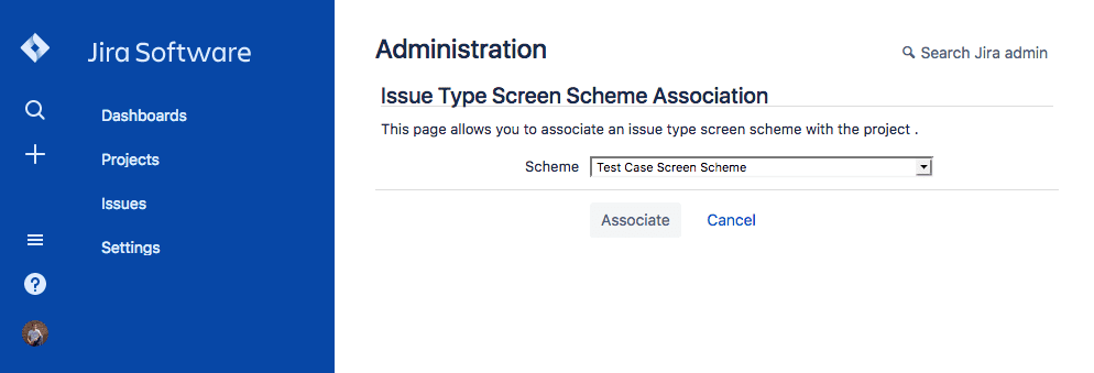 Select issue type screen scheme