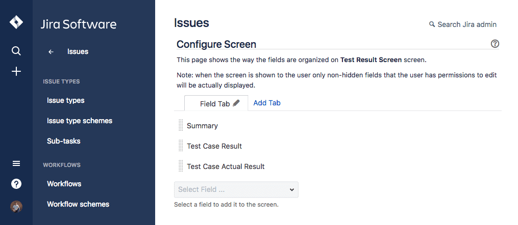 Test case result screen config