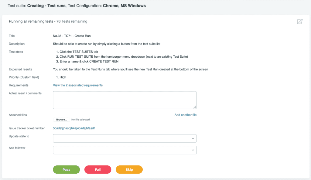 Re-run Shortcut associated test case