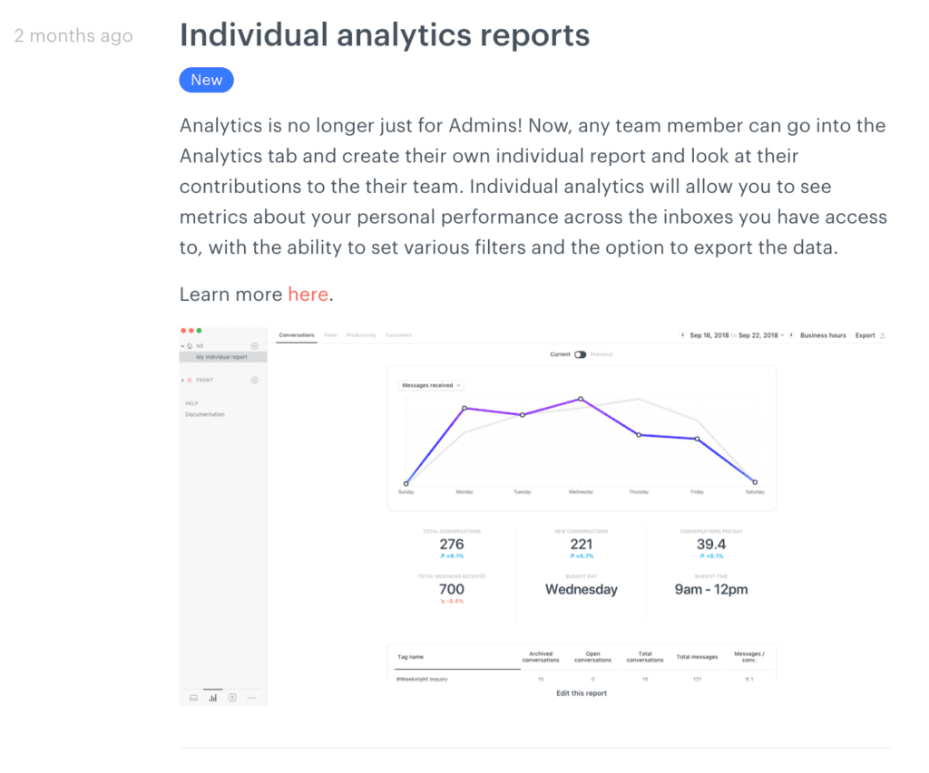 Headway release notes interface